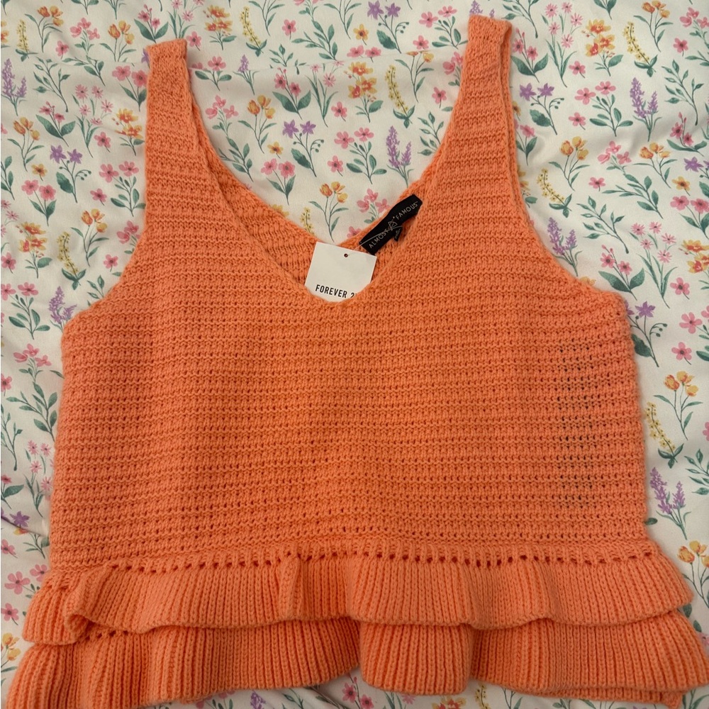 Forever 21 Coral Knit Ruffle Tank Top
